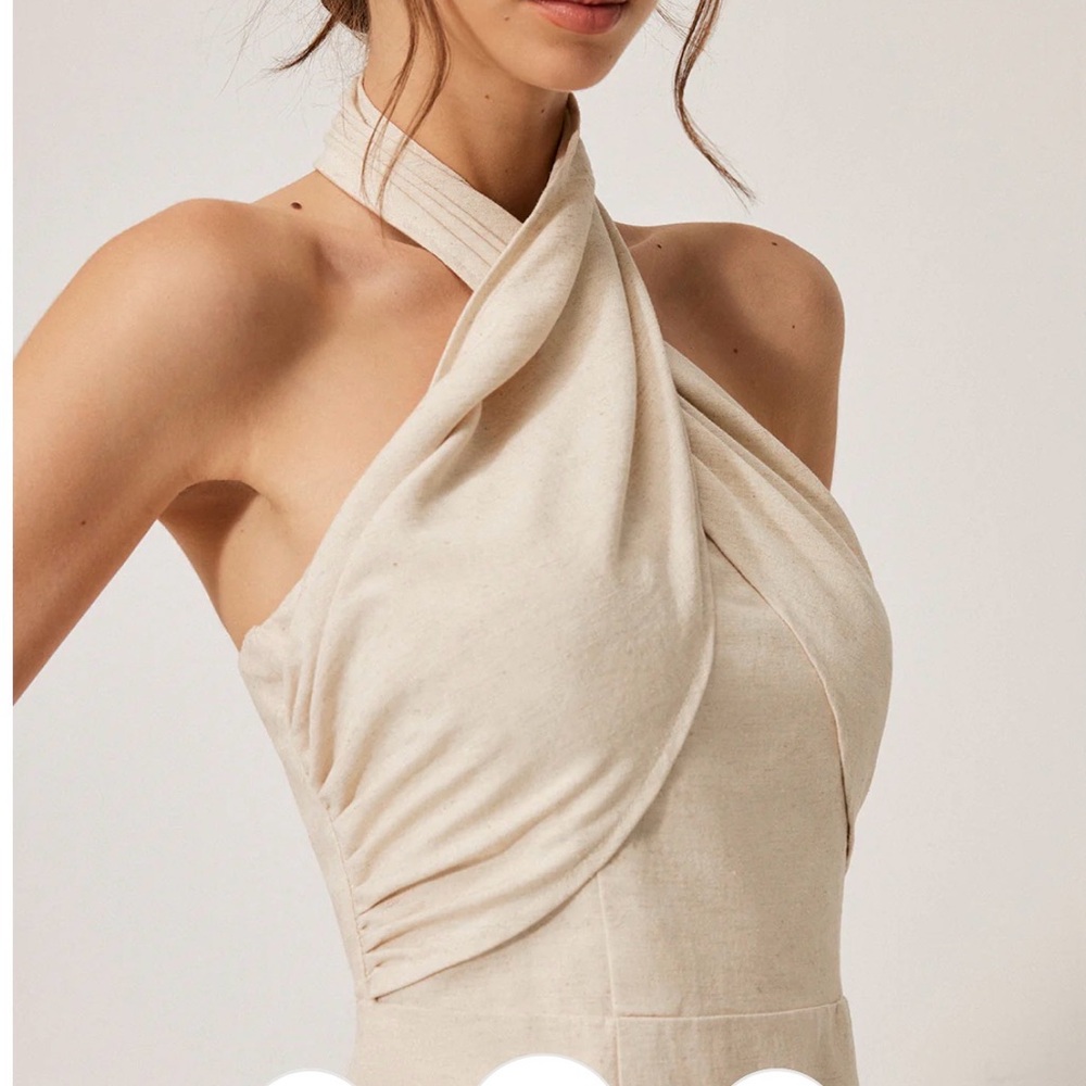 Cotton & Linen Crisscross Neckline Dress (apricot color) - Picture 6 of 7